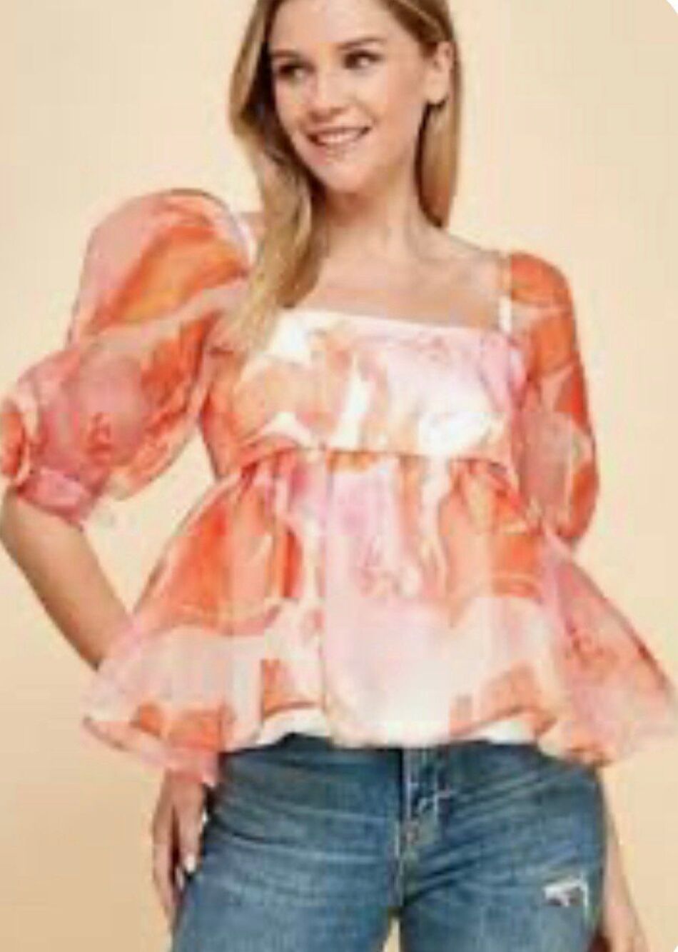 TCEC Floral Puff Sleeve Blouse LG